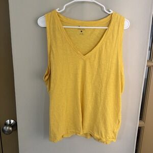 Madewell Womens XL Yellow V-Neck Tank Top Shirt Organic Cotton Summer